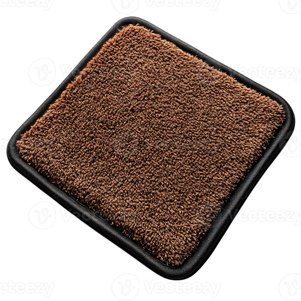 Brown Plush Square Rug with Black Trim, Transparent Background png
