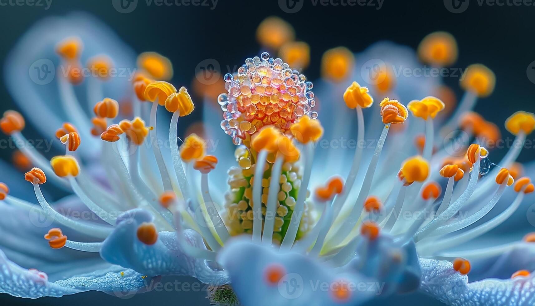 A close up of a flower with many small white and orange petals photo