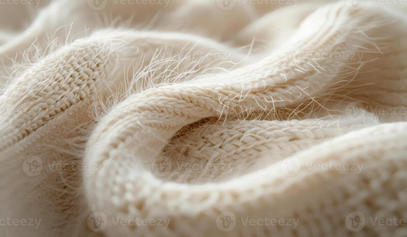 A close up of a fuzzy white sweater with a lot of texture. The sweater is knitted and has a lot of hair on it photo