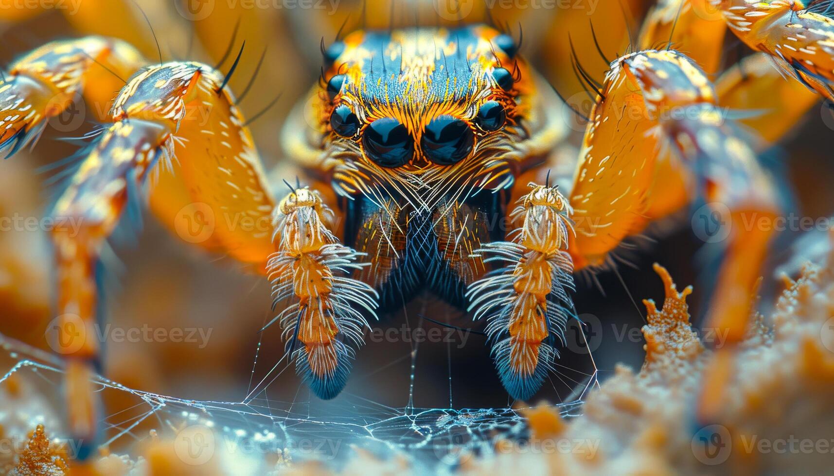 A spider with long legs and a long body. The spider is yellow and brown photo