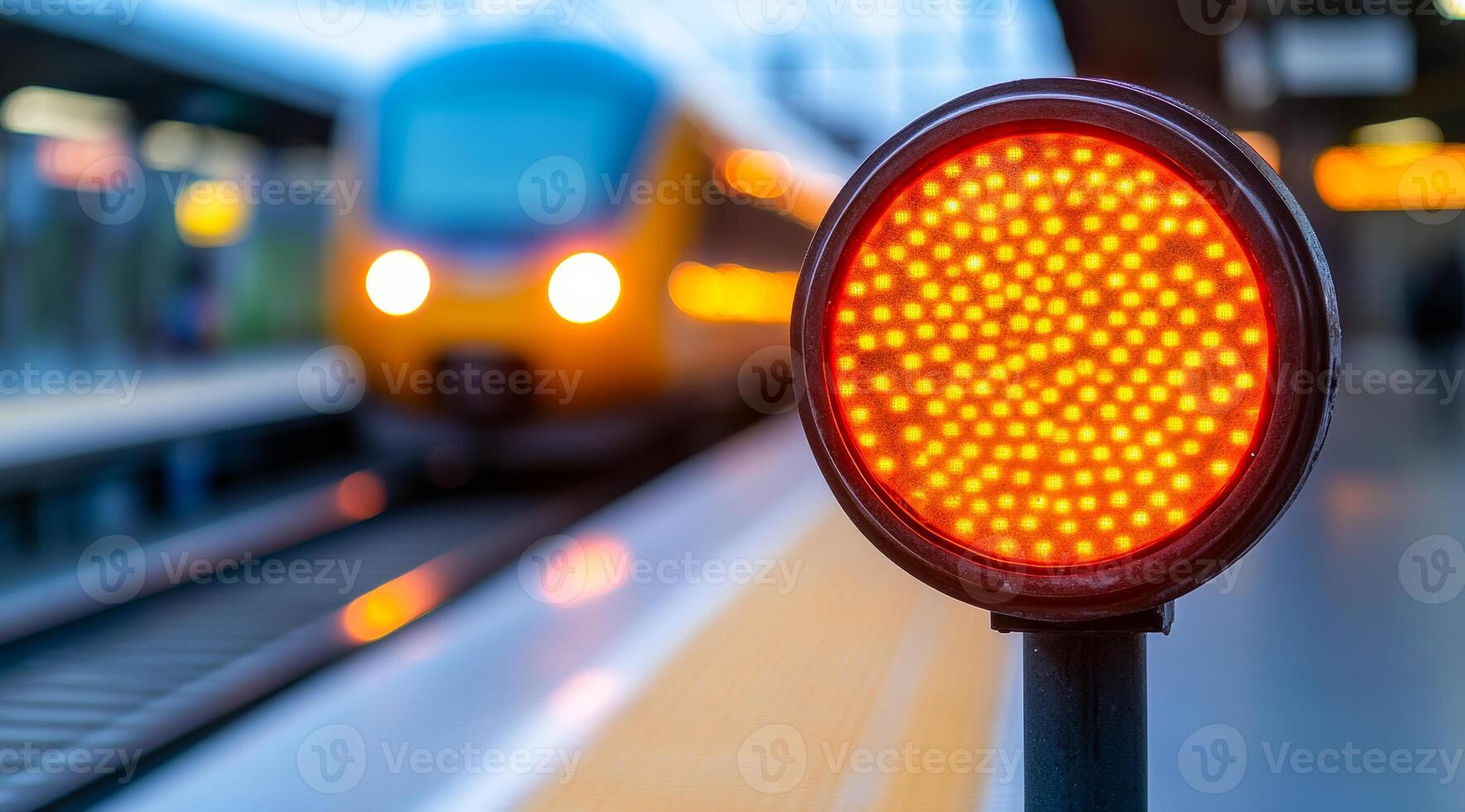 A train is approaching a red light photo