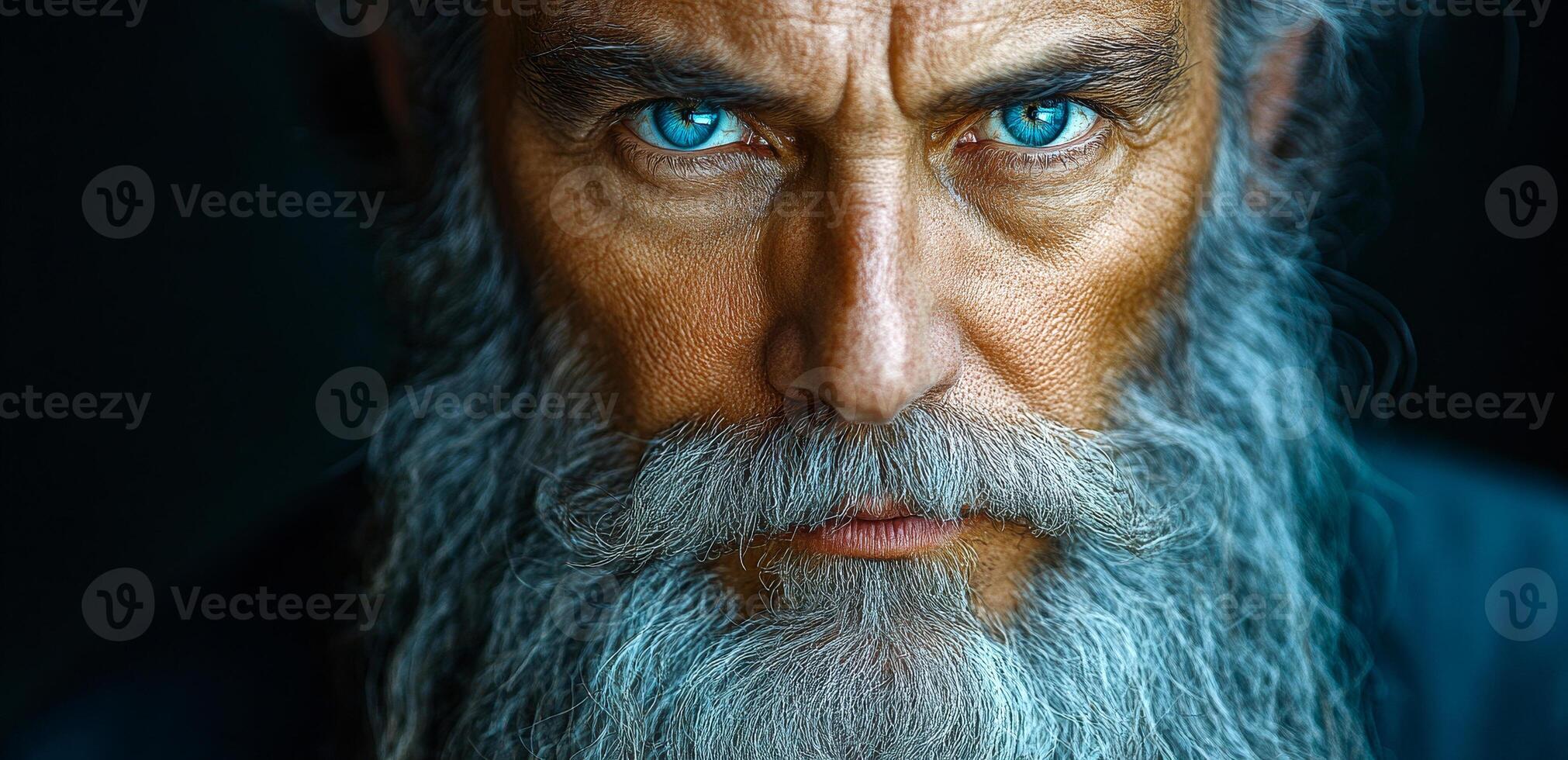 A man with a beard and blue eyes. He has a beard that is very long and it is very thick photo