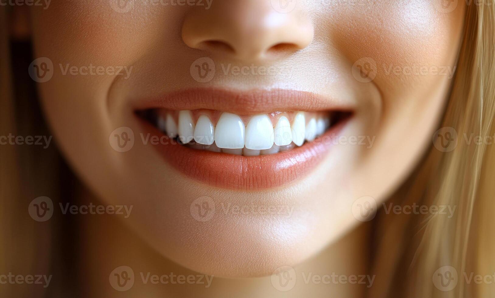A woman with a big smile on her face, showing off her teeth. Concept of happiness and confidence photo