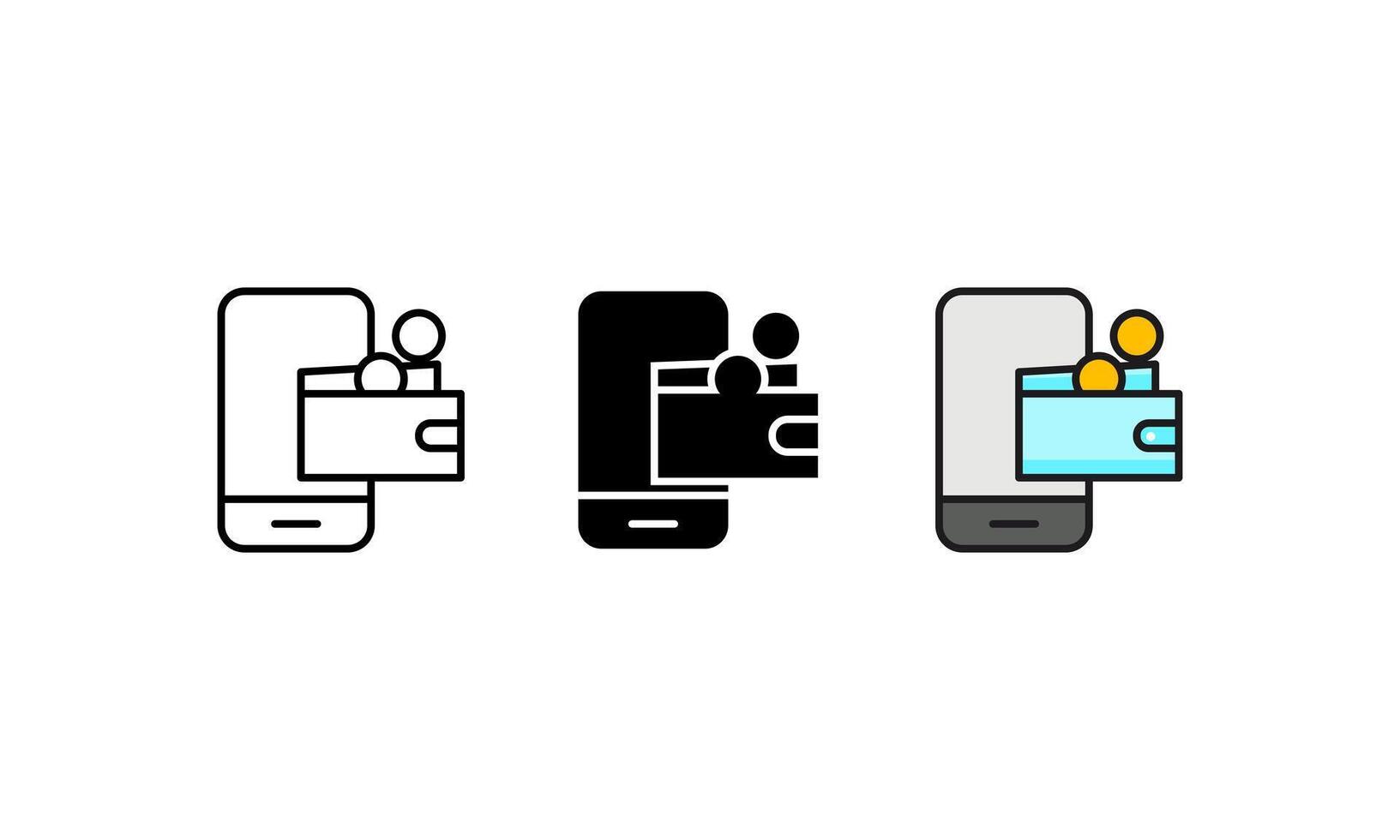 Three variations of a smartphone with a digital wallet and coins. Perfect for finance, cryptocurrency, mobile payment concept illustrations. vector