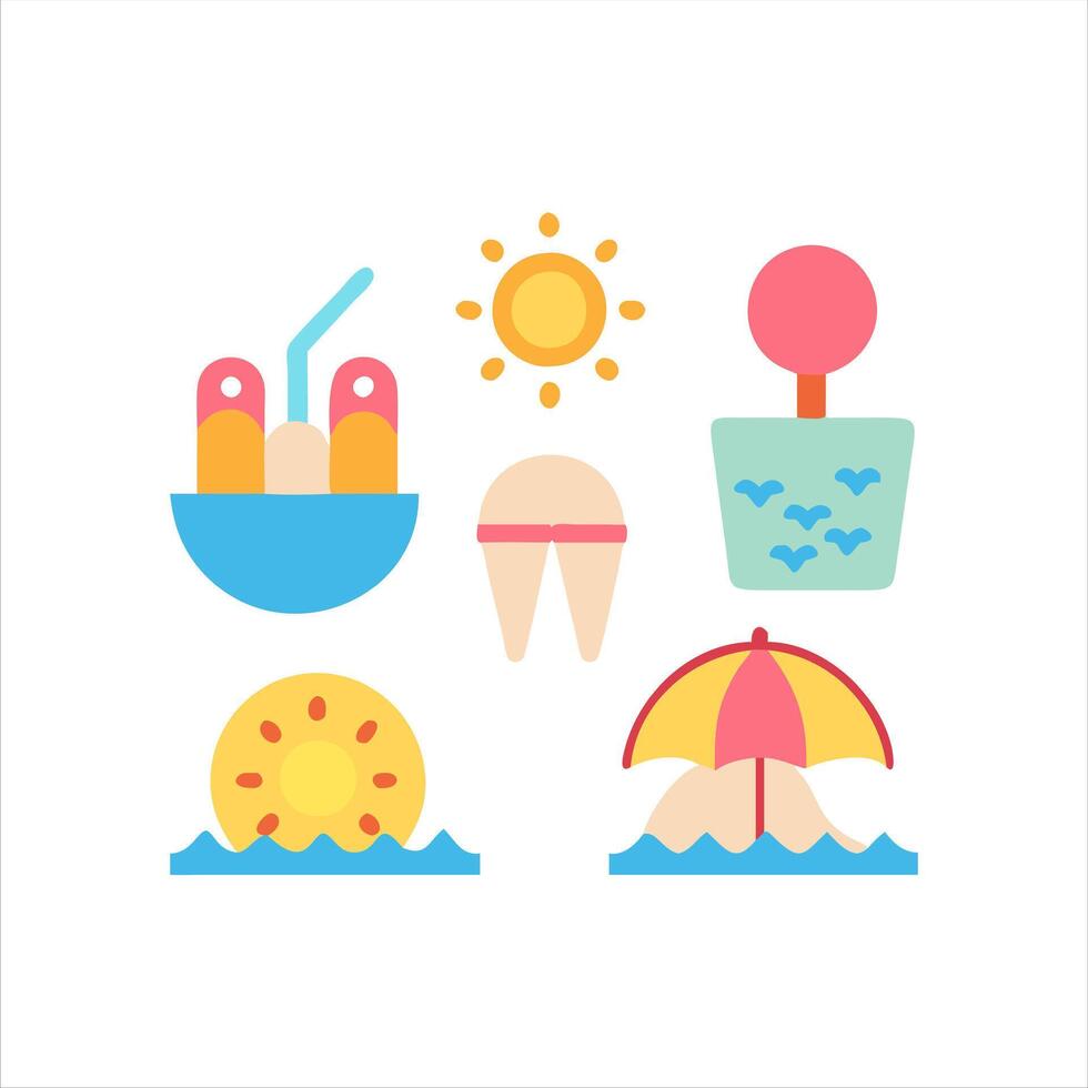 Summer theme icon set vector