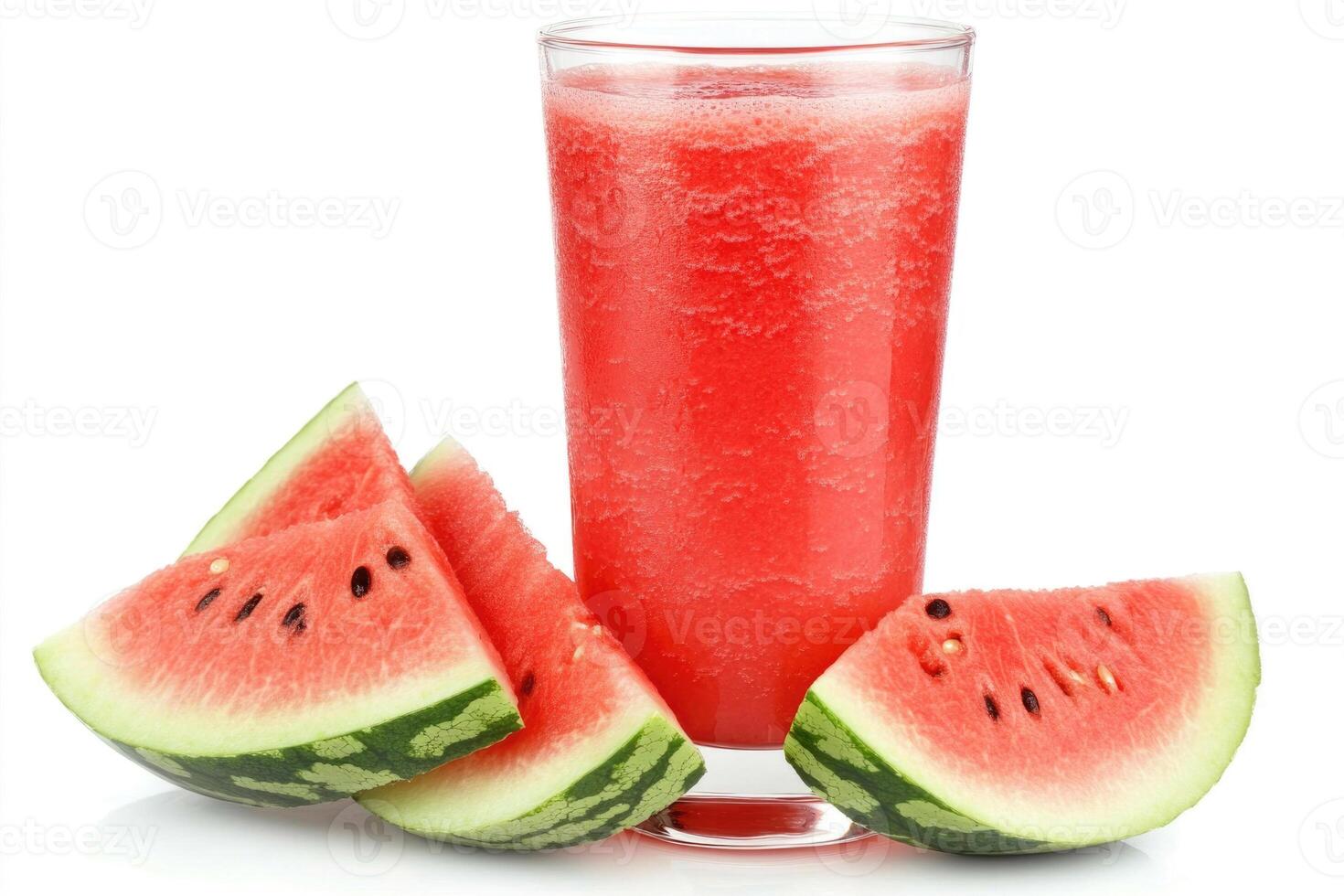 Watermelon smoothie in a glass with watermelon slices on a white background photo