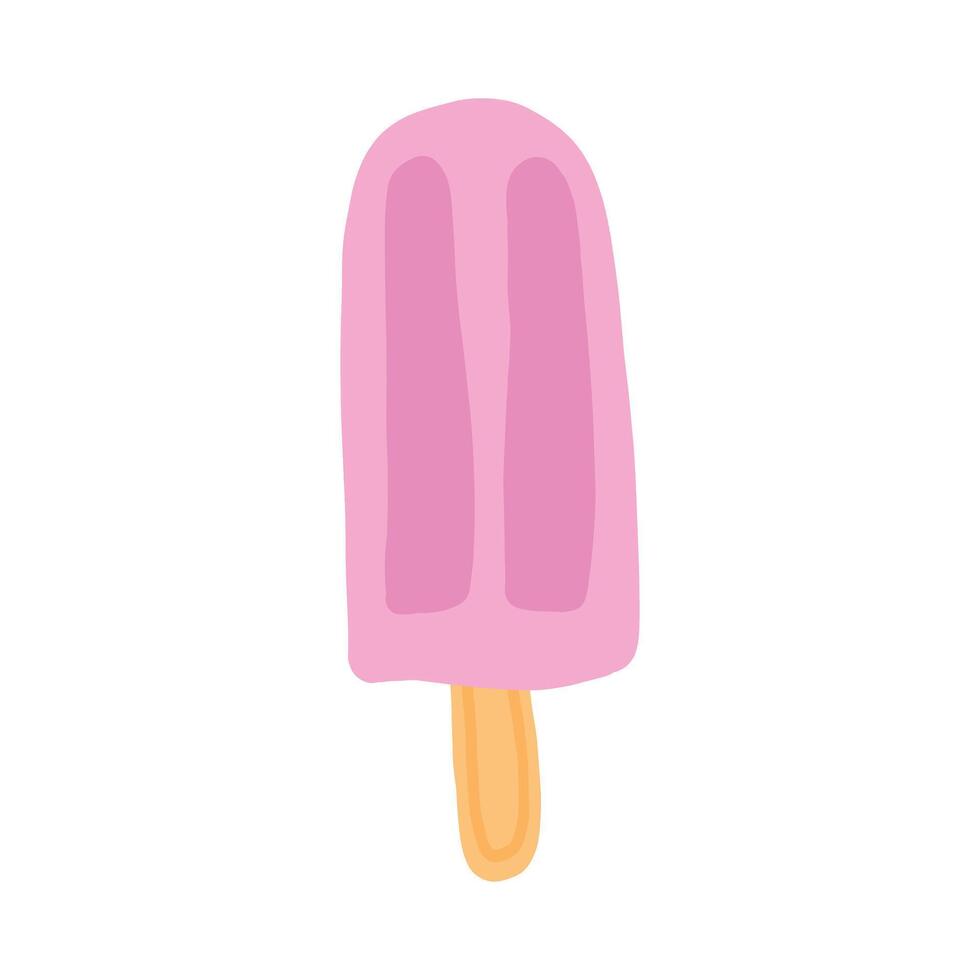 A simple, hand-drawn illustration of a pink ice cream pop on a wooden stick. The minimalist design showcases a cool, refreshing frozen treat, perfect for summer themed projects or food related content vector
