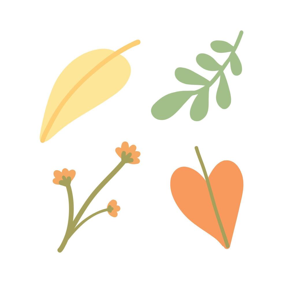 Simple, minimalist illustration of fall leaves and flowers. Ideal for autumn decor, botanical designs, and nature-themed projects vector