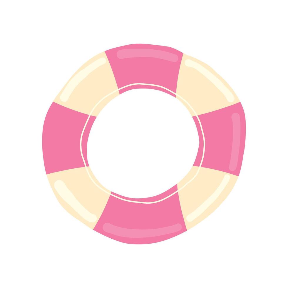 Simple doodle of a pink and white lifebuoy, perfect for safety-themed articles, water rescue content, and summer swimming pool accessories. Ideal for vacation safety tips vector