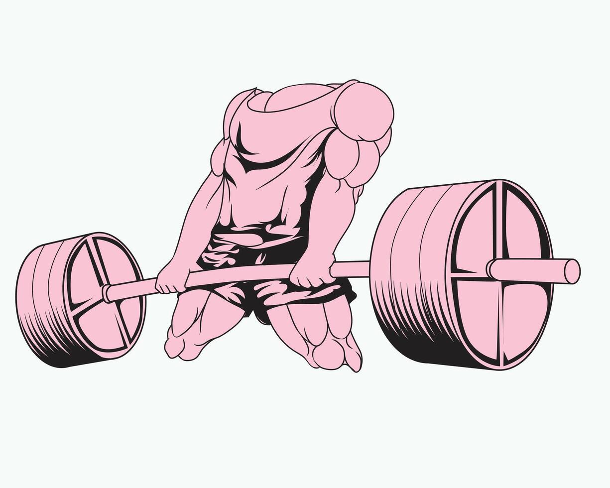 illustration of a muscular bodybuilder lifting heavy dumbbells vector
