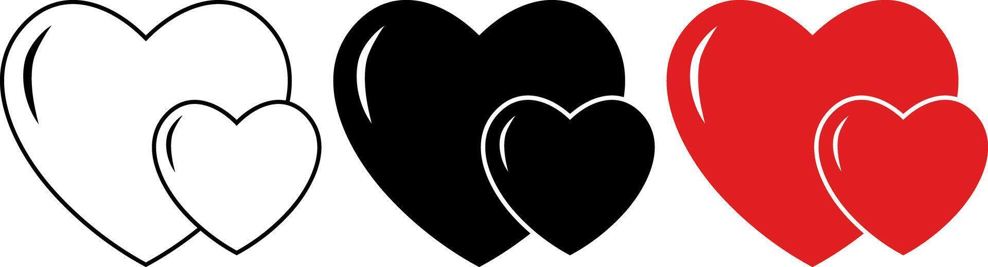 outline silhouette two hearts icon set vector