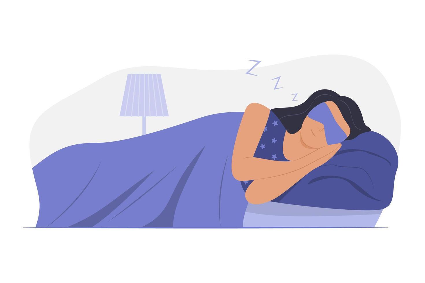 Woman Sleeping in Bed at Night vector