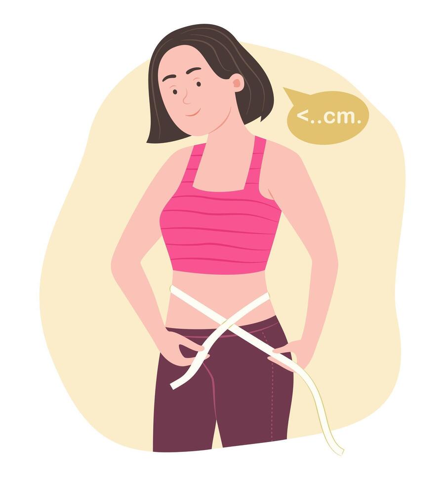 Healthy Woman Measuring Her Waist with a Measuring Tape for Healthcare Concept Illustration vector