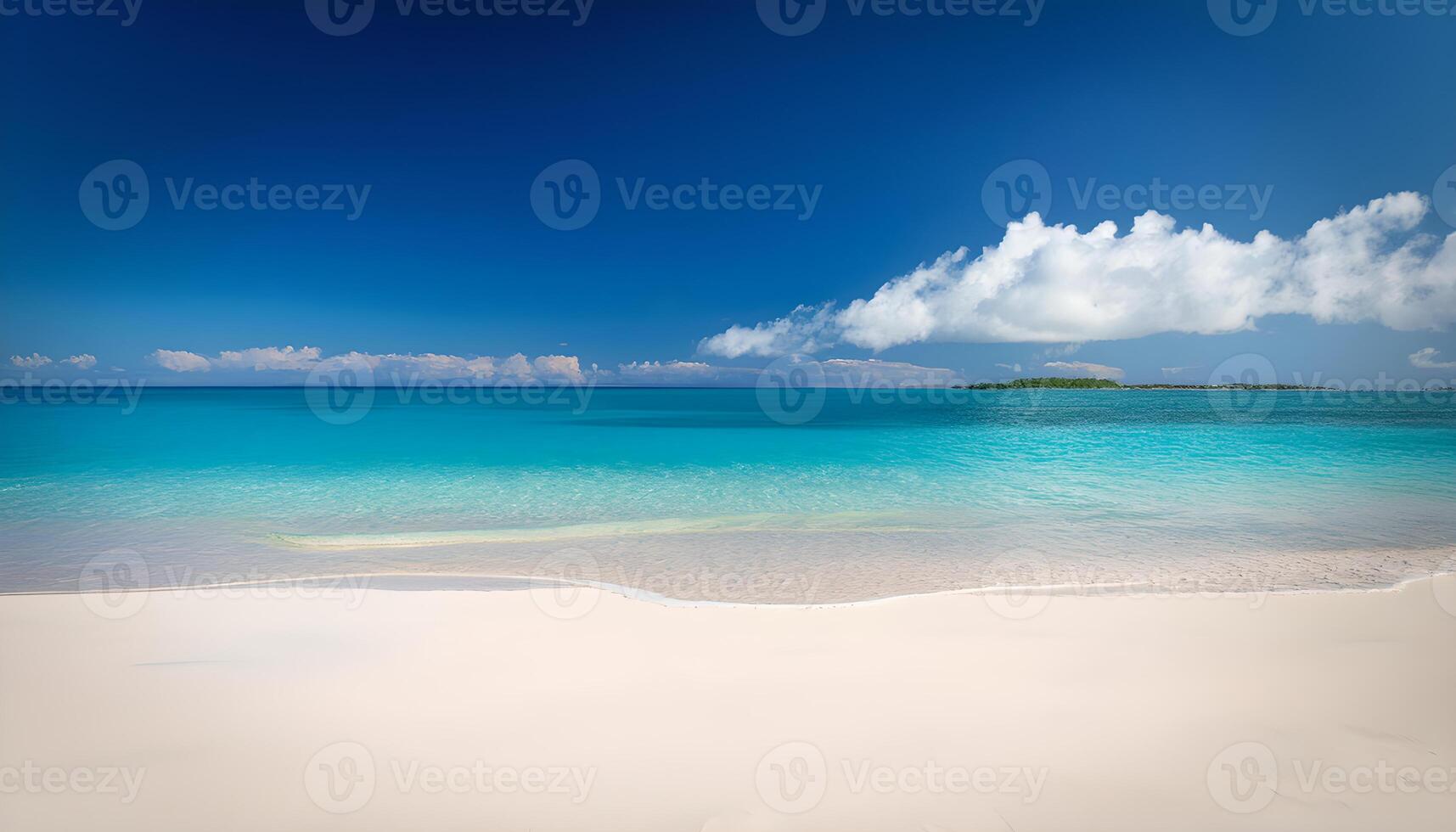Beautiful white sandy beach and vacation concept with blue sea and sky. photo