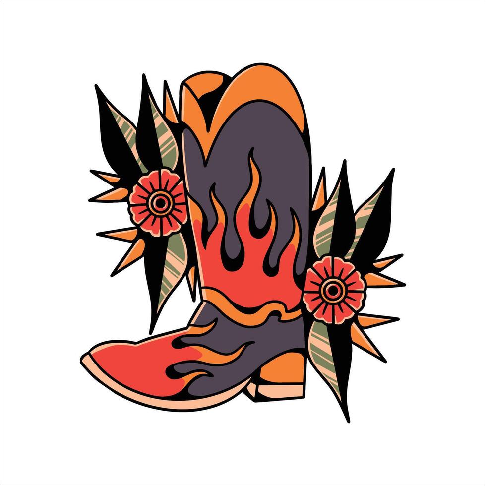 cowboy shoe tattoo design vector