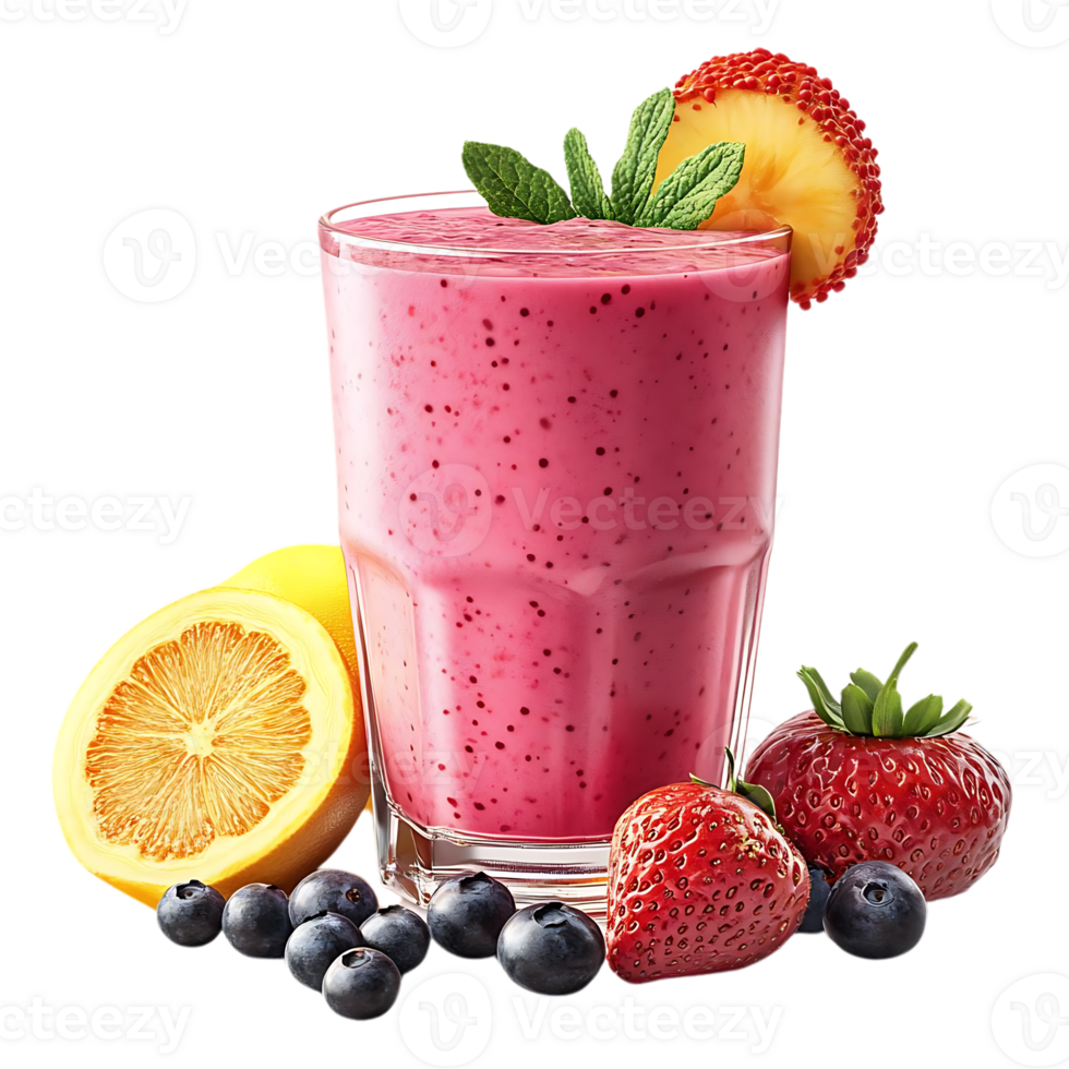 Strawberry, Blueberry, and Lemon Smoothie with a Transparent Background png