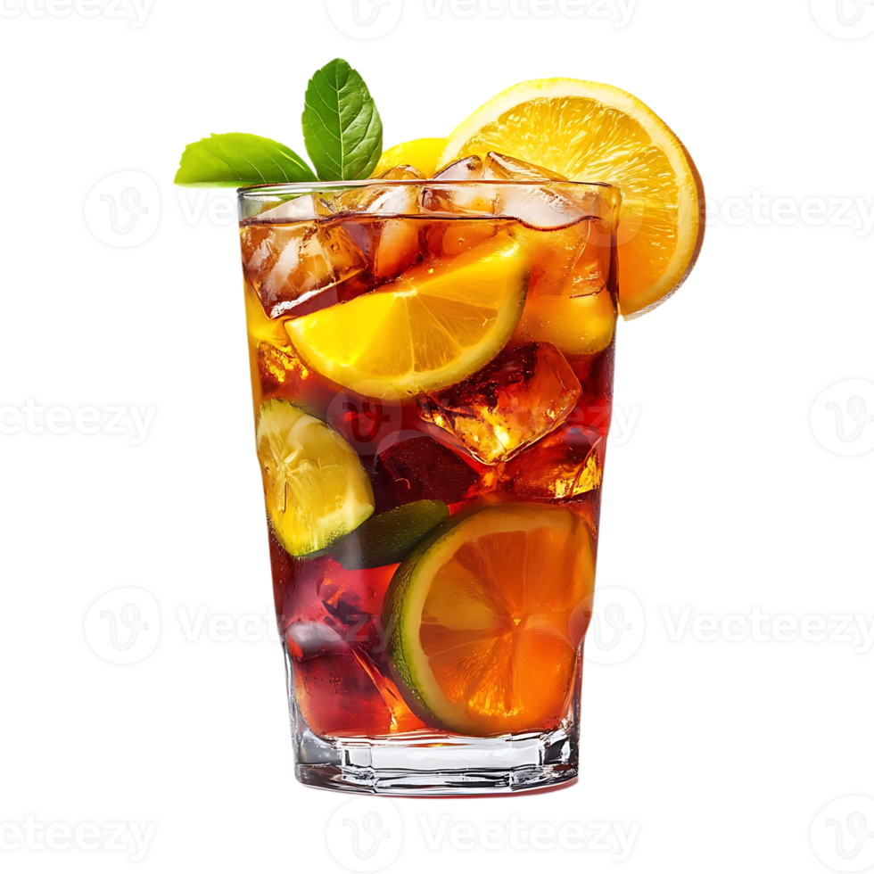 Refreshing Iced Tea with Citrus Slices and Mint Leaves, a Delightful Beverage for Summer, Transparent Background png