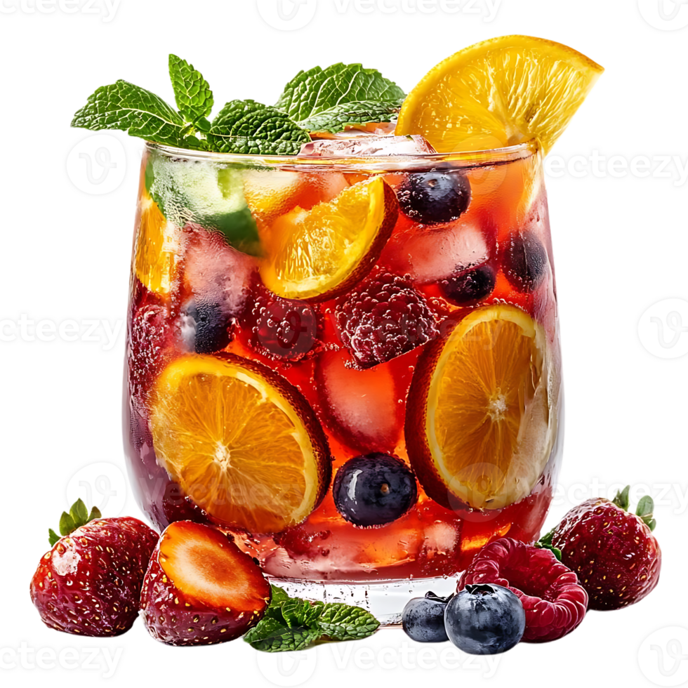 Refreshing Summer Fruit Punch with Orange Slices, Berries, and Mint, a Delicious Beverage for a Hot Day with a Transparent Background png