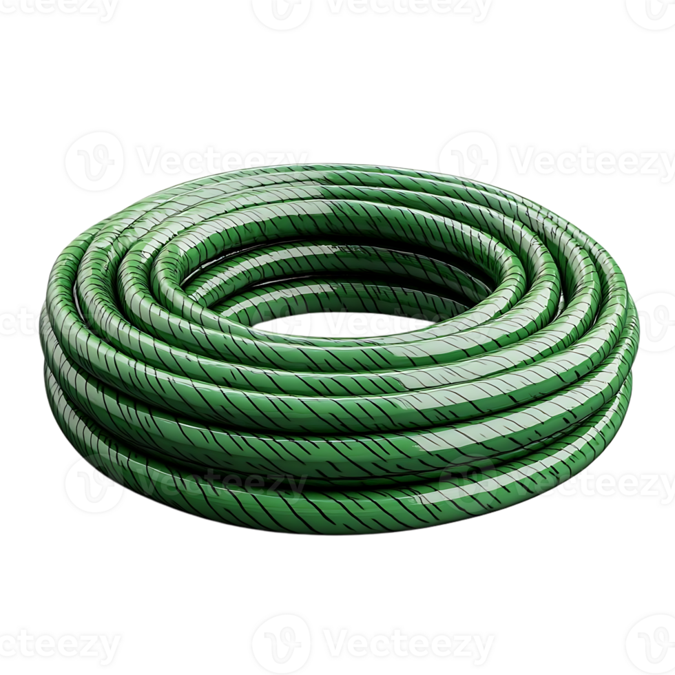 Green Striped Garden Hose Coiled on a Transparent Background png
