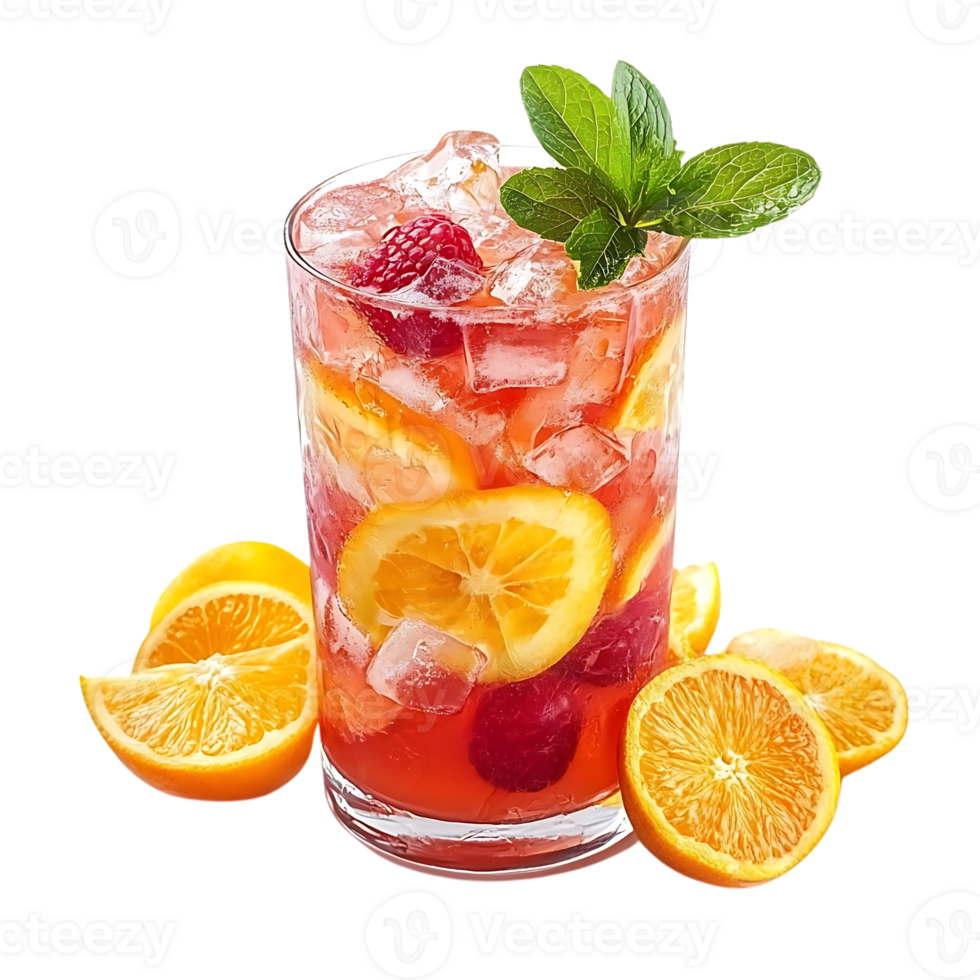 Refreshing Summer Citrus and Raspberry Cocktail with a Transparent Background png