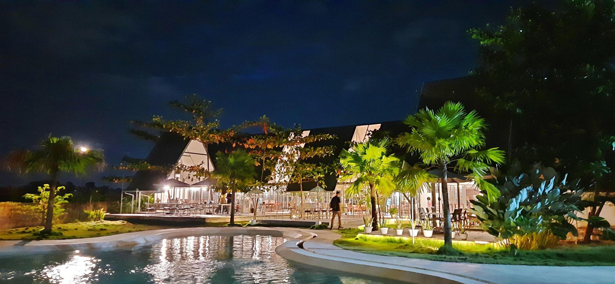Beautiful view of The Danau Resort and Villa or Bebek Tepi Sawah famous Restaurant cabang Ubud Bali in Makassar - Gowa. South Sulawesi, Indonesia - August 7 2024 photo