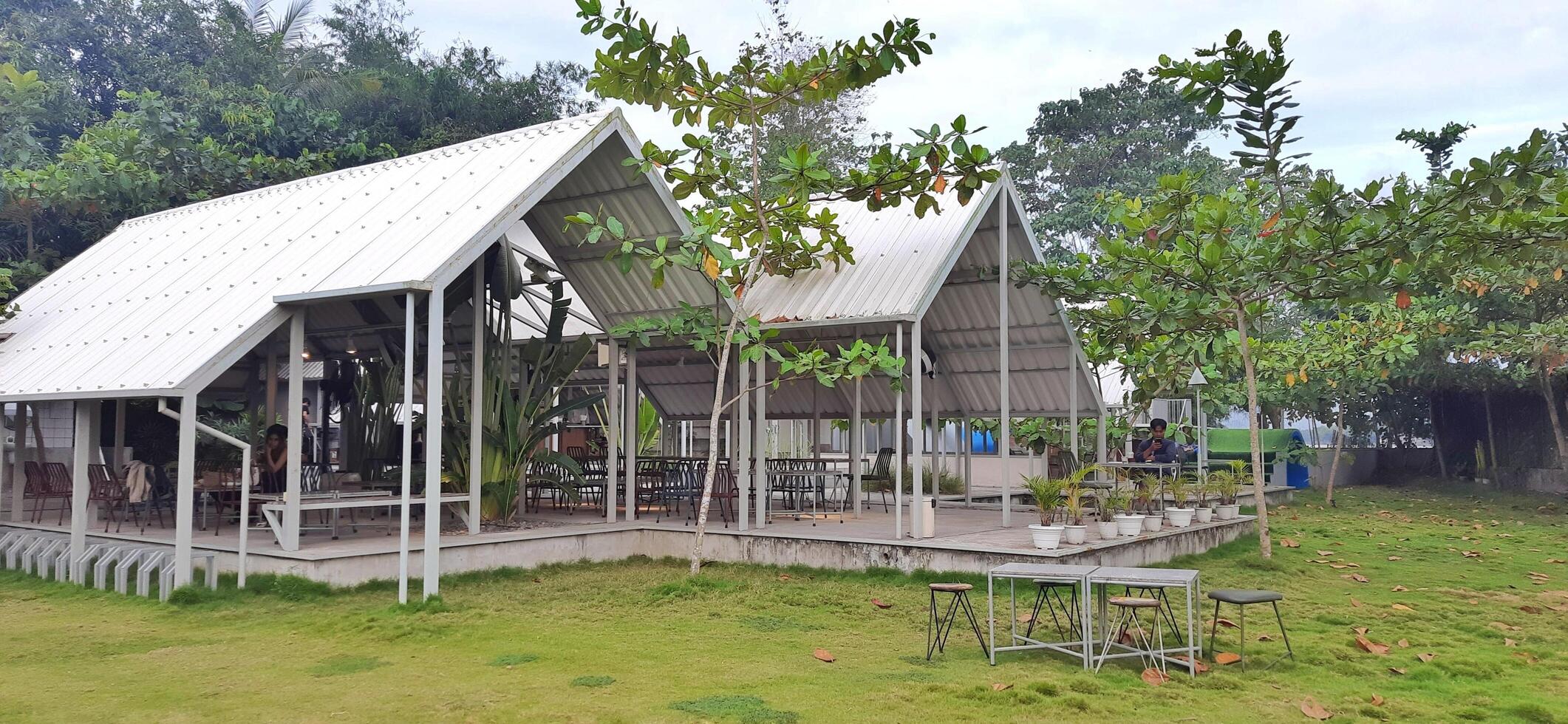 Beautiful view of The Danau Resort and Villa or Bebek Tepi Sawah famous Restaurant cabang Ubud Bali in Makassar - Gowa. South Sulawesi, Indonesia - August 7 2024 photo