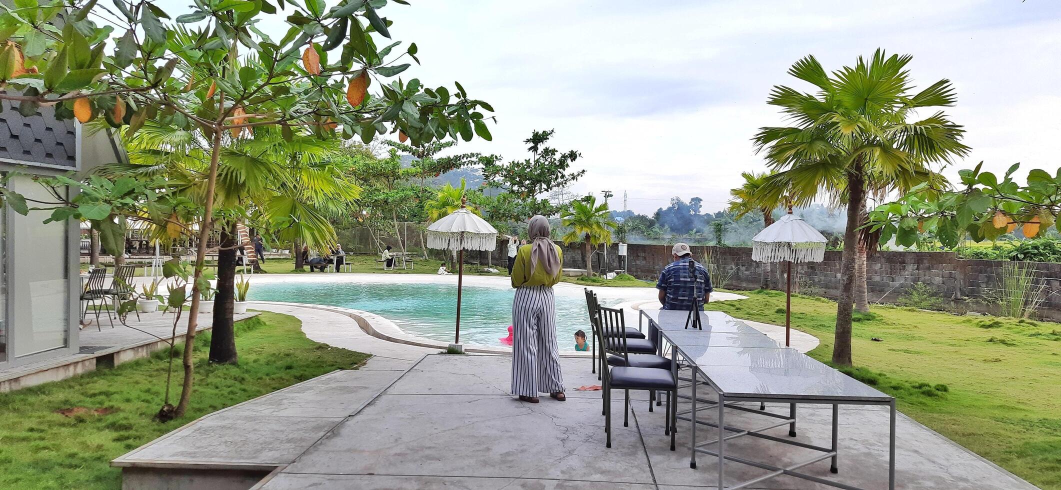 Beautiful view of The Danau Resort and Villa or Bebek Tepi Sawah famous Restaurant cabang Ubud Bali in Makassar - Gowa. South Sulawesi, Indonesia - August 7 2024 photo