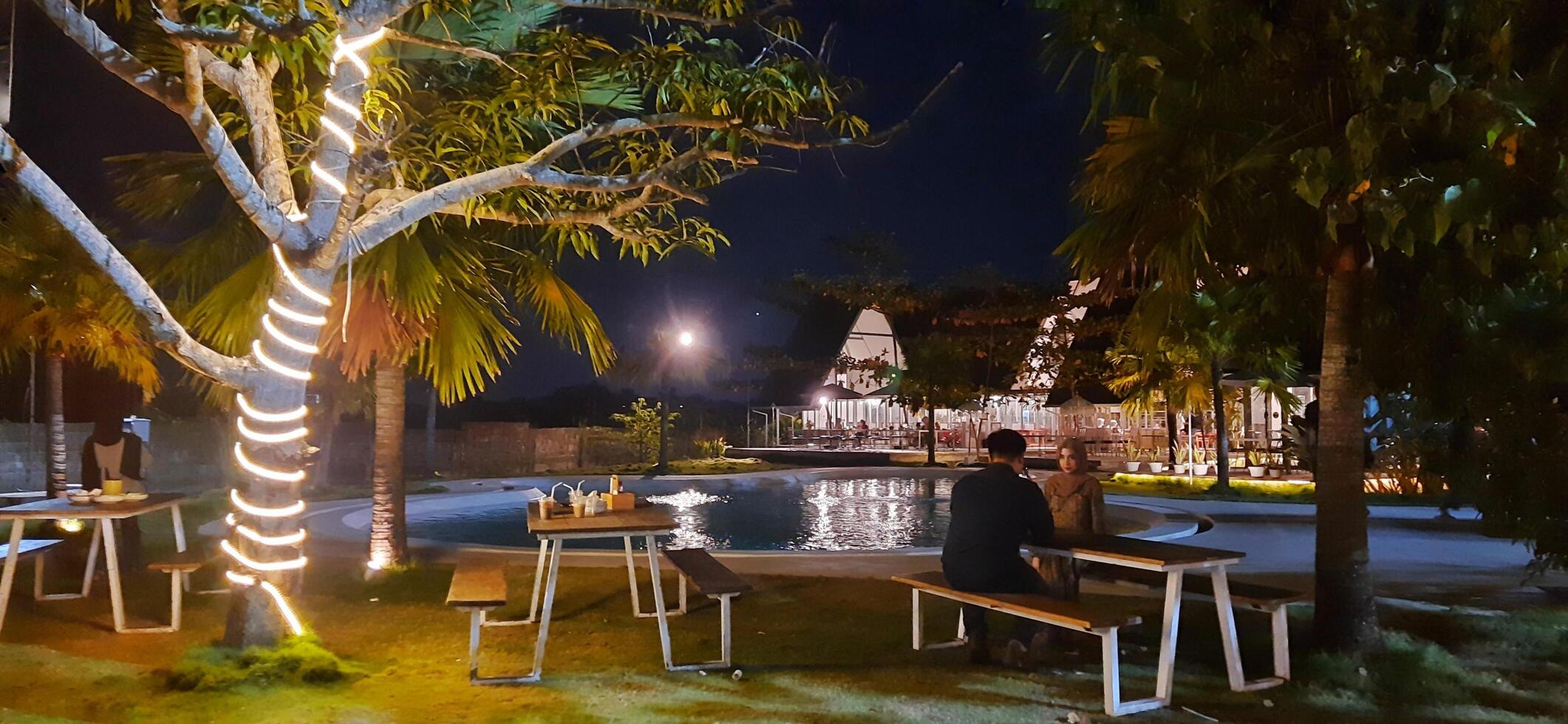 Beautiful view of The Danau Resort and Villa or Bebek Tepi Sawah famous Restaurant cabang Ubud Bali in Makassar - Gowa. South Sulawesi, Indonesia - August 7 2024 photo