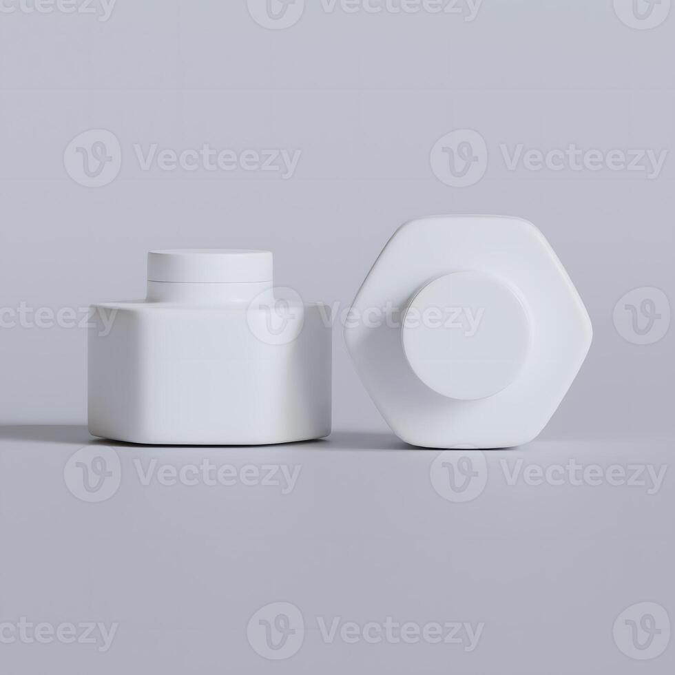 Packaging cosmetic jar 3D rendering for care with skin, hair, and etc photo