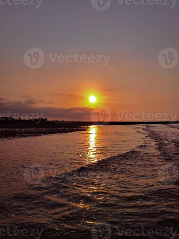 Summer closeup sunset sea sky landscape. Colorful ocean beach sunrise. Beautiful beach reflections calm waves, soft sandy beach photo