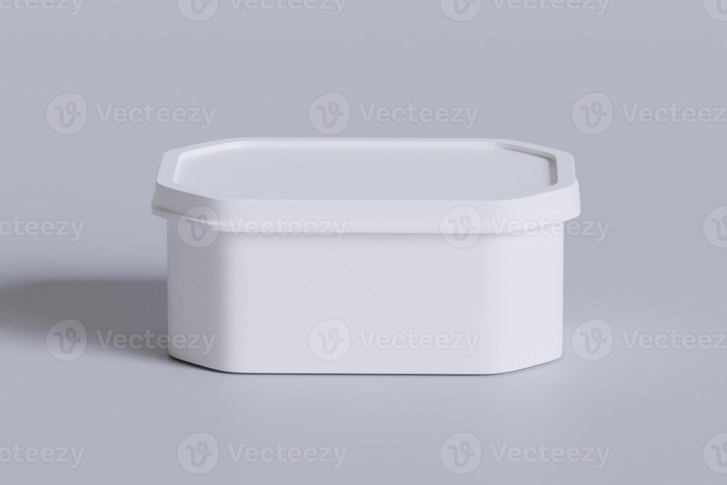 Tin box for food, ice cream container packaging isolated on gray background 3D rendering illustration photo