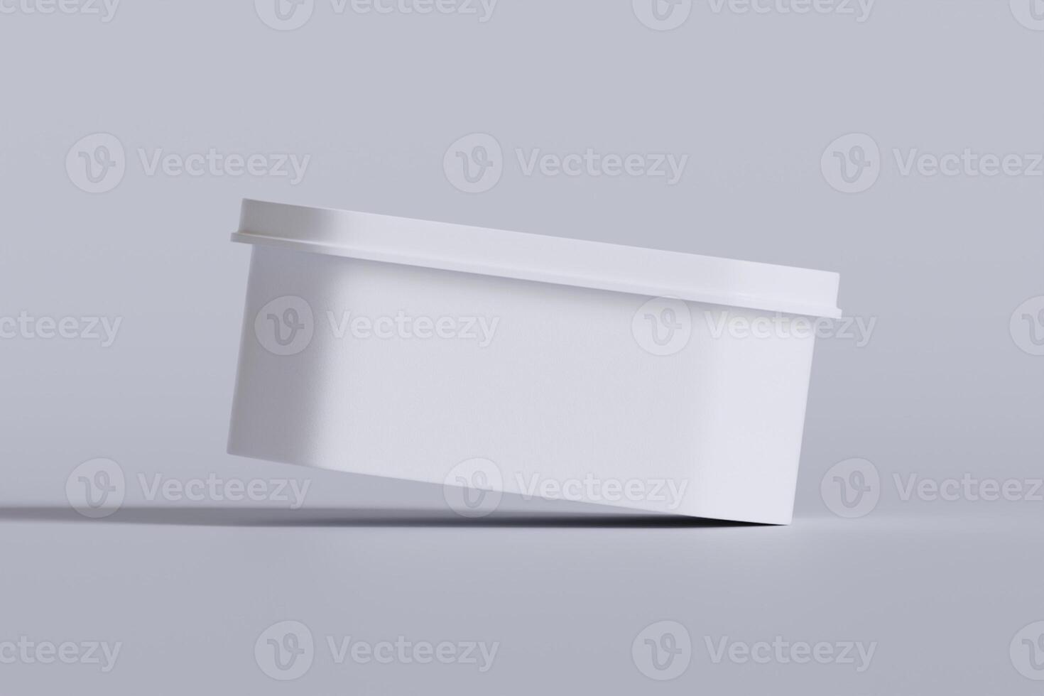 Tin box for food, ice cream container packaging isolated on gray background 3D rendering illustration photo