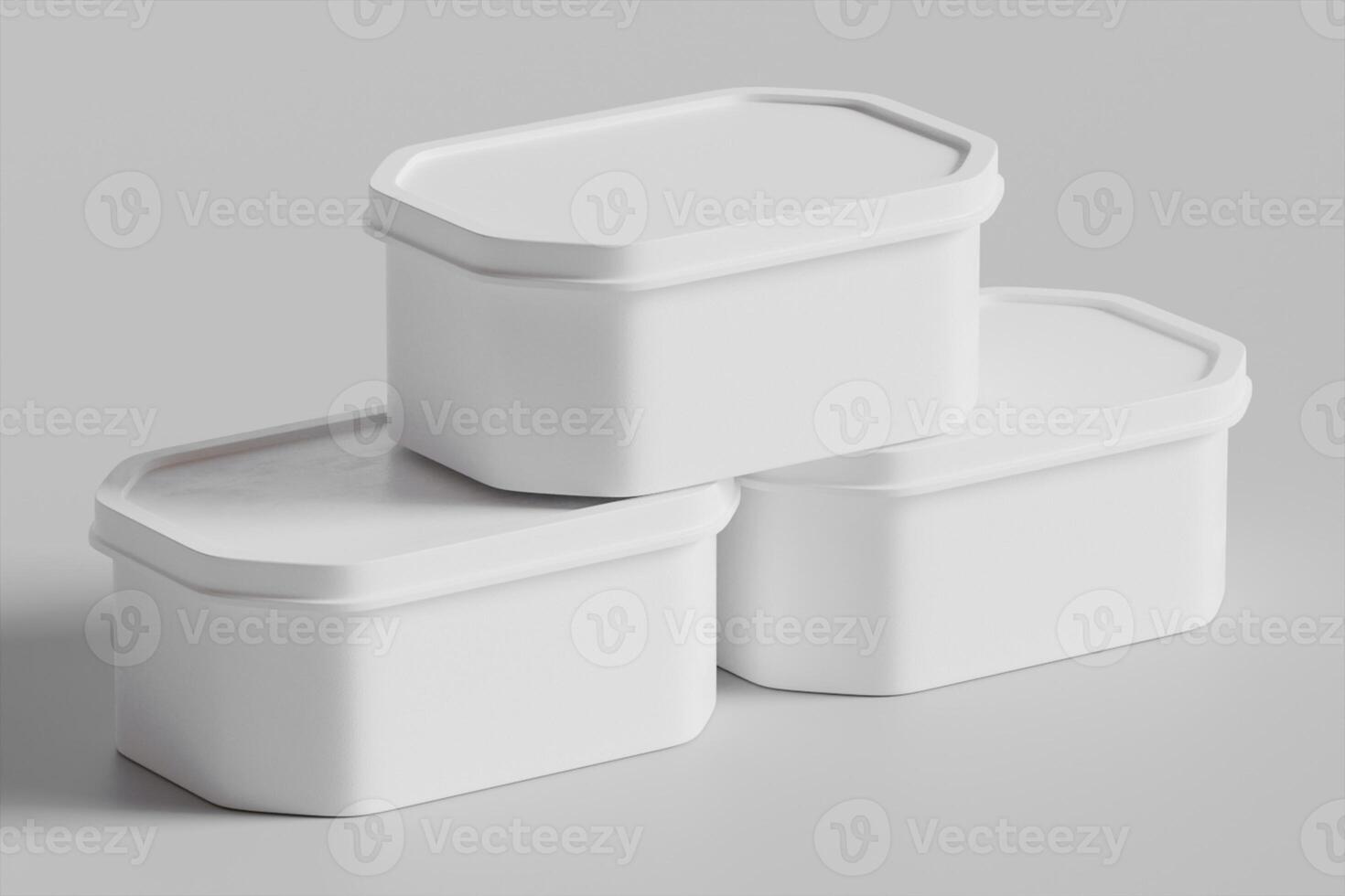 Tin box for food, ice cream container packaging isolated on gray background 3D rendering illustration photo