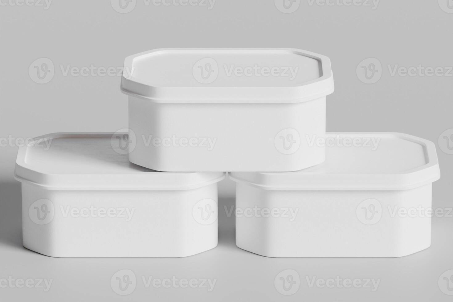 Tin box for food, ice cream container packaging isolated on gray background 3D rendering illustration photo