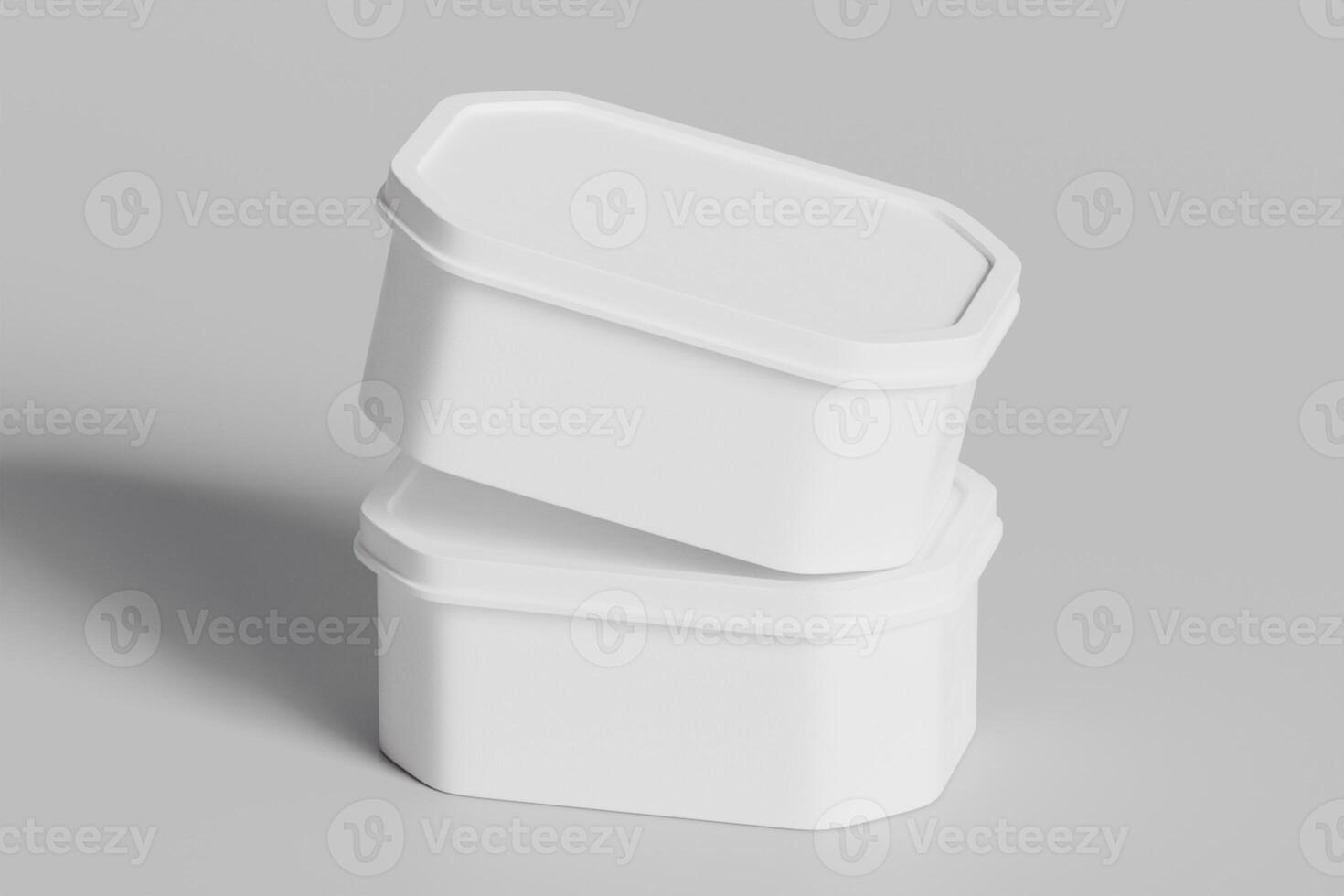 Tin box for food, ice cream container packaging isolated on gray background 3D rendering illustration photo