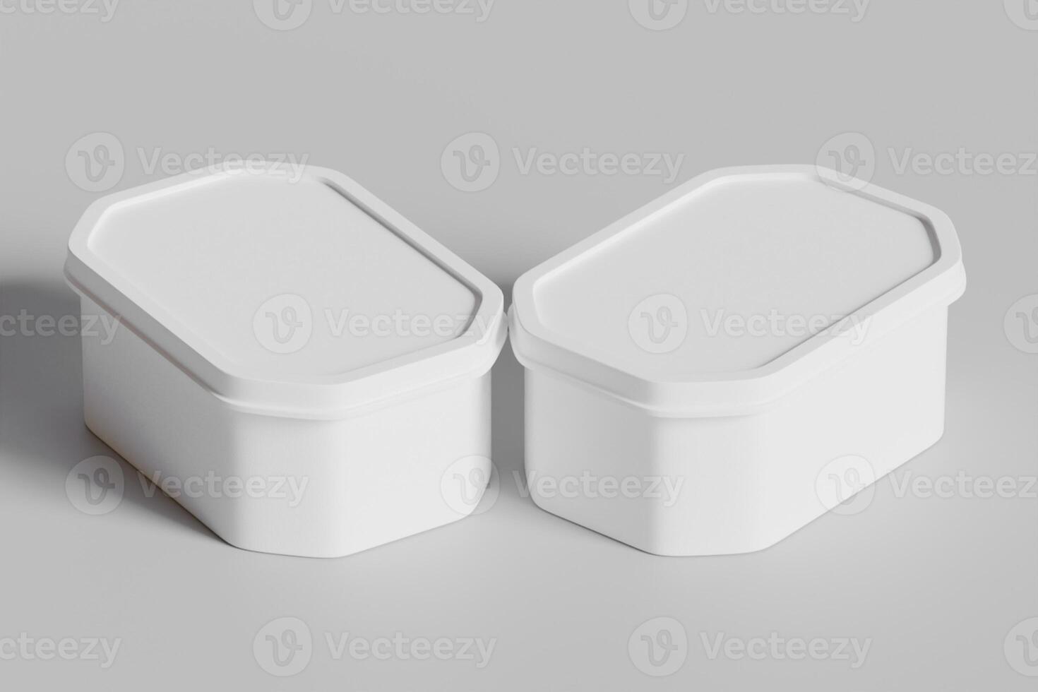 Tin box for food, ice cream container packaging isolated on gray background 3D rendering illustration photo