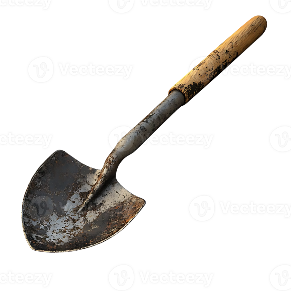 Rusty Shovel with a Wooden Handle on a Transparent Background png