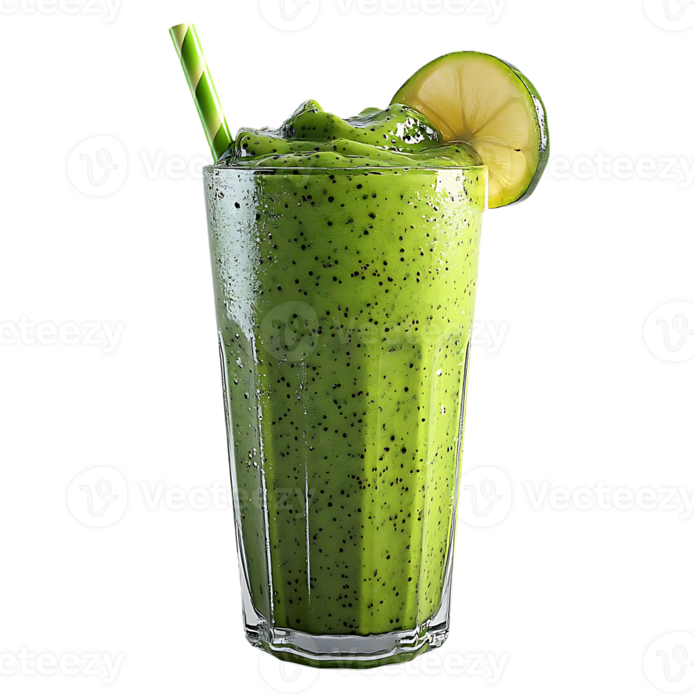 Refreshing Green Smoothie with Lime Garnish and Transparent Background png