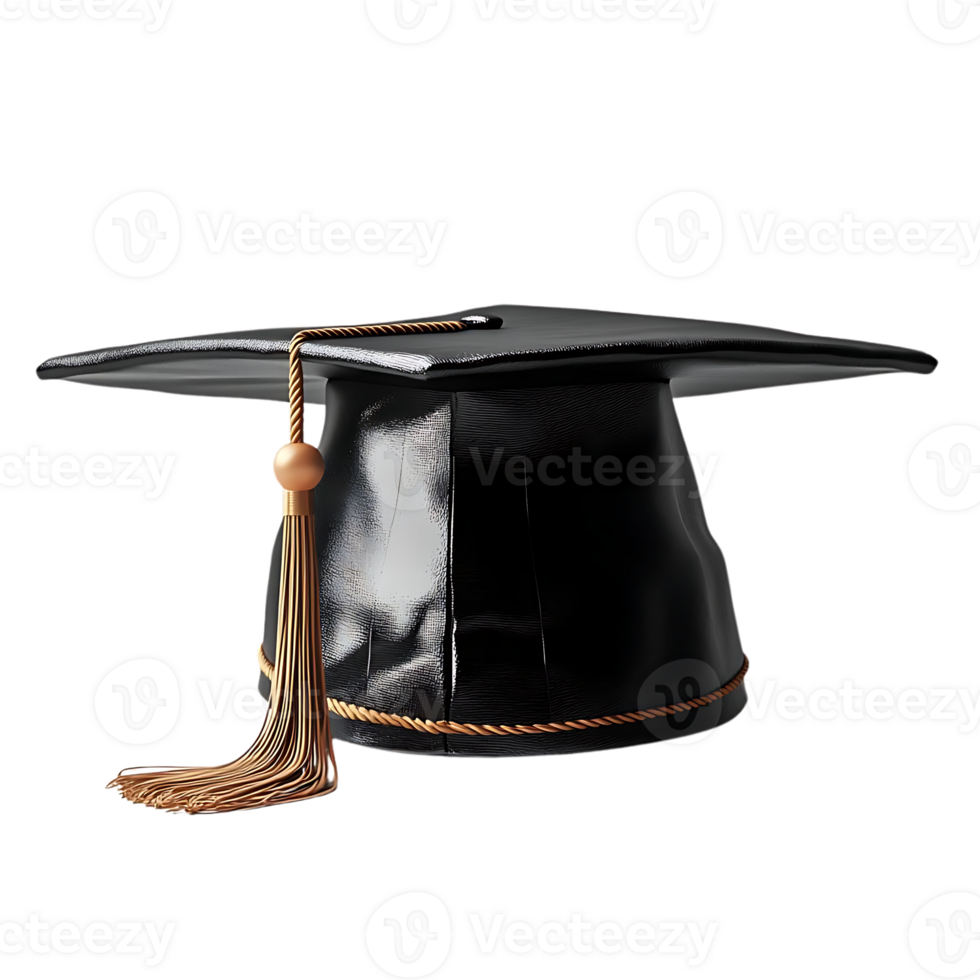 Black Graduation Cap with Gold Tassel Isolated on Transparent Background png