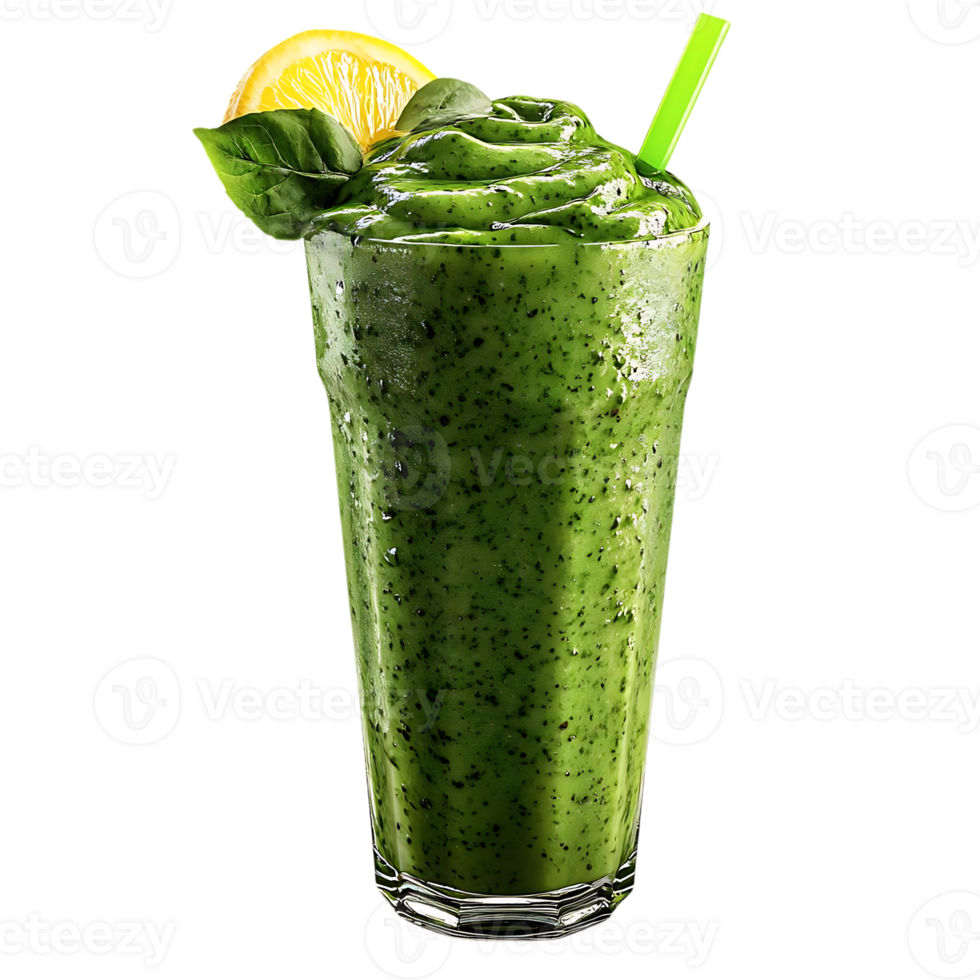 Refreshing Green Smoothie with a Lemon Twist on a Transparent Background png