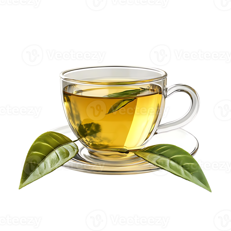 A Cup of Green Tea with a Transparent Background, Enjoying a Refreshing Beverage with a Clear Glass Cup and Saucer png