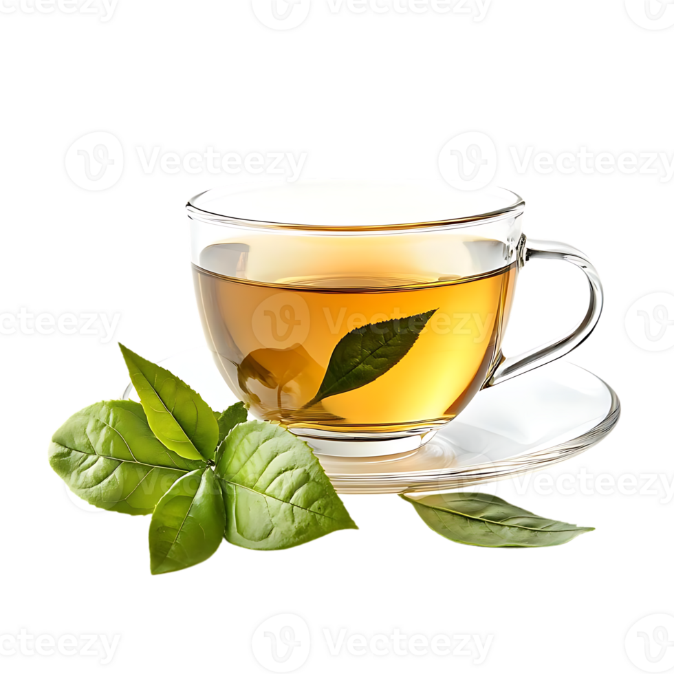 A Cup of Green Tea with a Transparent Background, Fresh Leaves for a Refreshing Beverage png