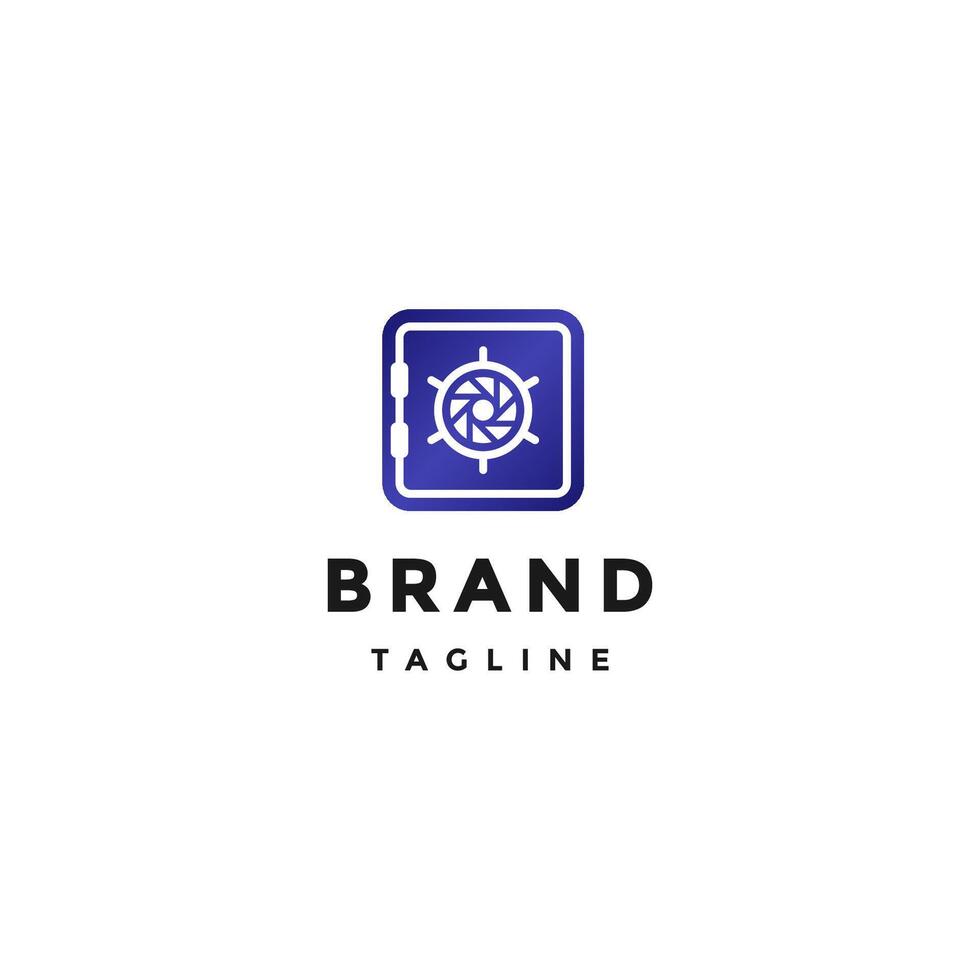 Simple Vault Photo Protection Logo Design. Vault Icon With Shutter Camera Door Handle Logo Design. vector