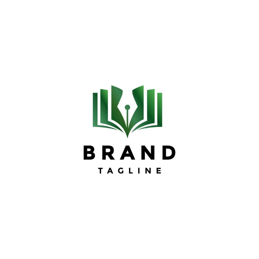 Pen On Book Sheet Logo Design. Pen Point in the Middle of the Book Logo Design. vector