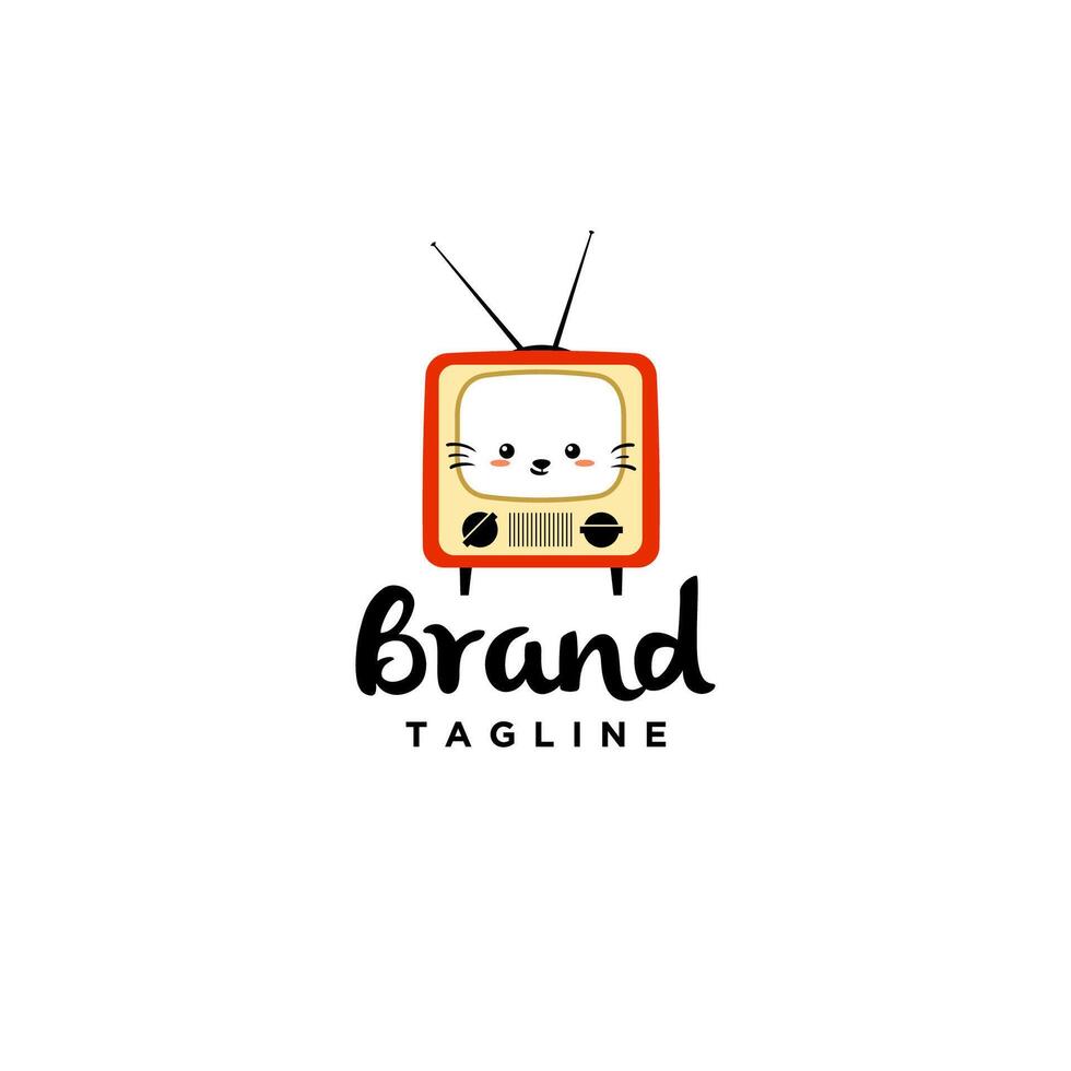 Playful Cat Channel Logo Design. Cute Cats On Television Screen Logo Design. vector