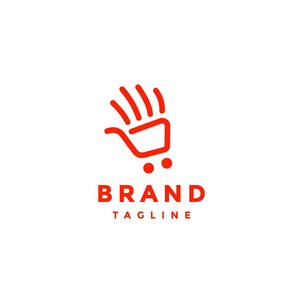 Fun Halo Shopping Lines Logo Design. Cart Icon Line Forming Hi Hand Gesture Logo Design. vector