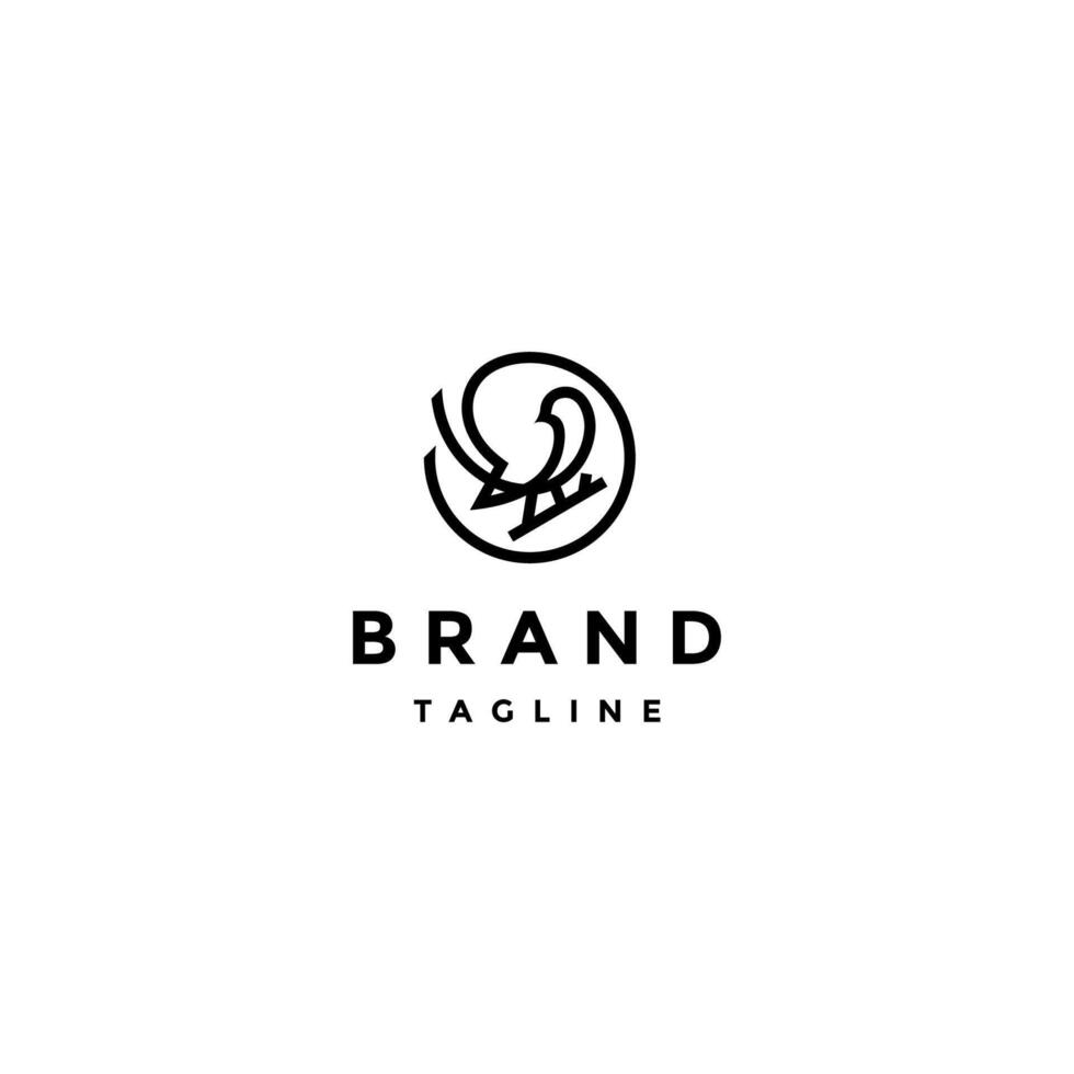 Perched Bird in Circle Lines Logo Design. Bird In Simple Round Cage Line Logo Design. vector