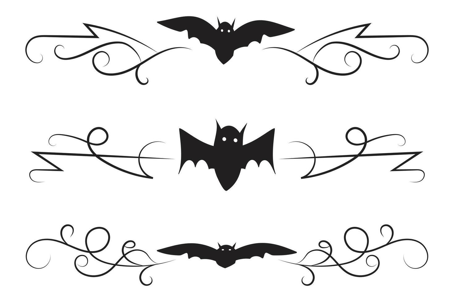 set of Halloween Bats flourish dividers vector
