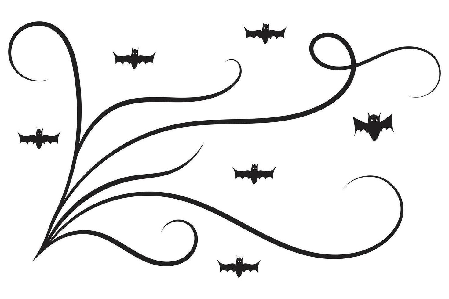 set of Halloween Bats flourish swirls decorative elements vector