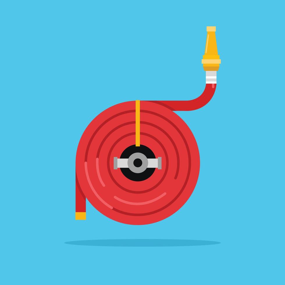 red fire hose icon with flat roll and yellow rope tie vector